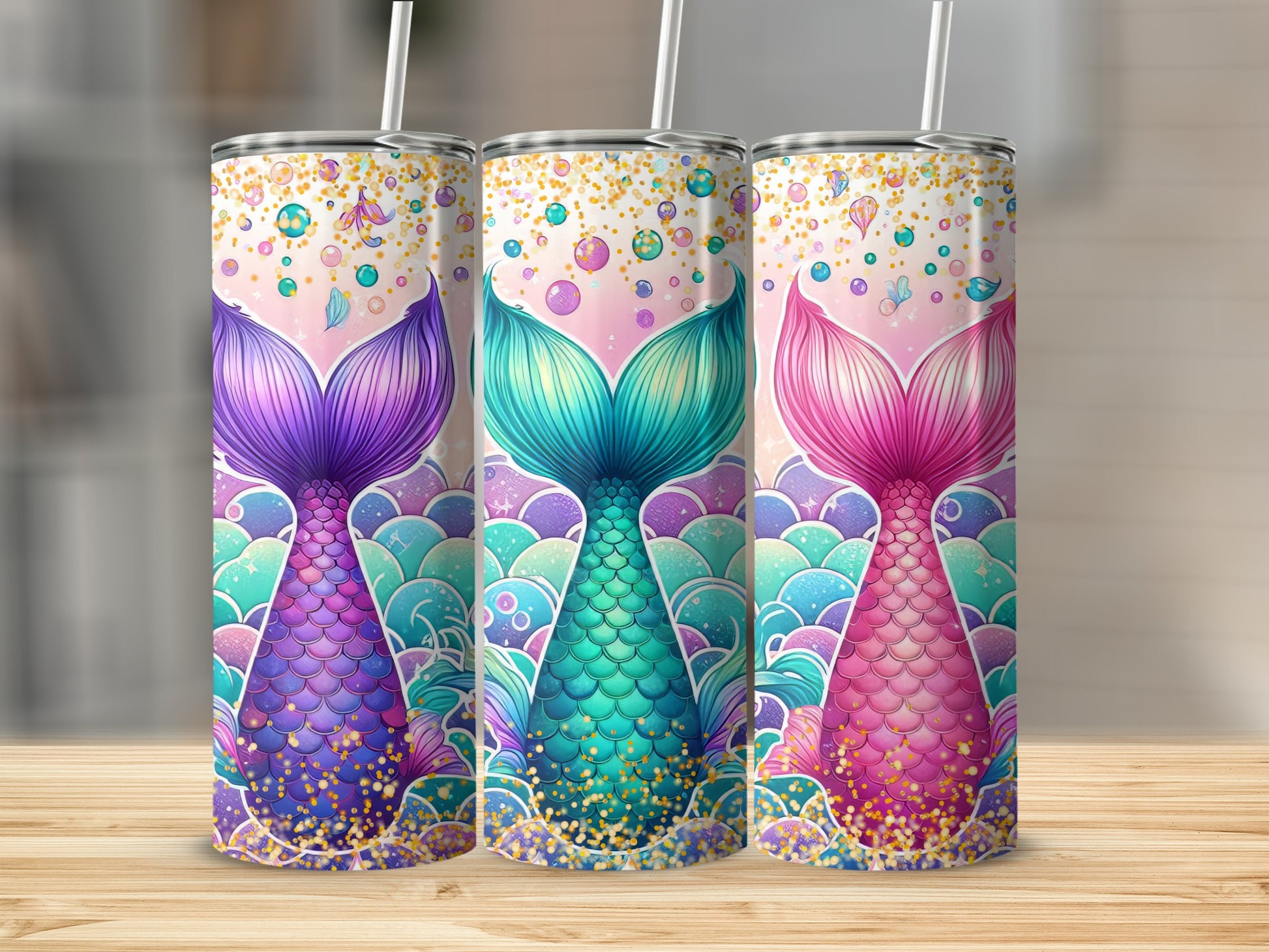 Colorful Mermaid Tail Glitter Bubbles Tumbler product type