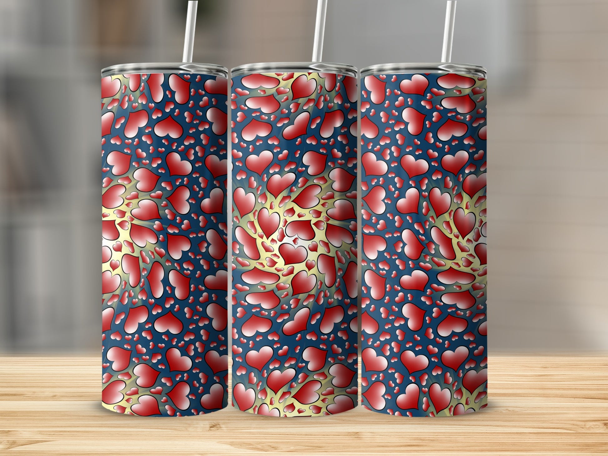 Red and Golden Hearts Patterned Tumblers