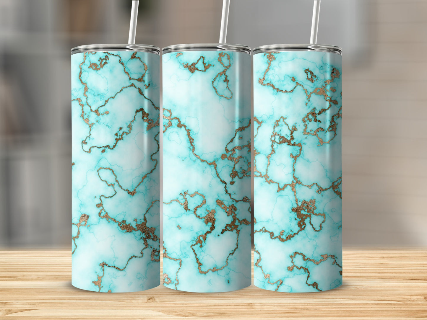 Aqua Gold Marbled Pattern Elegant Sleek Tumbler product type
