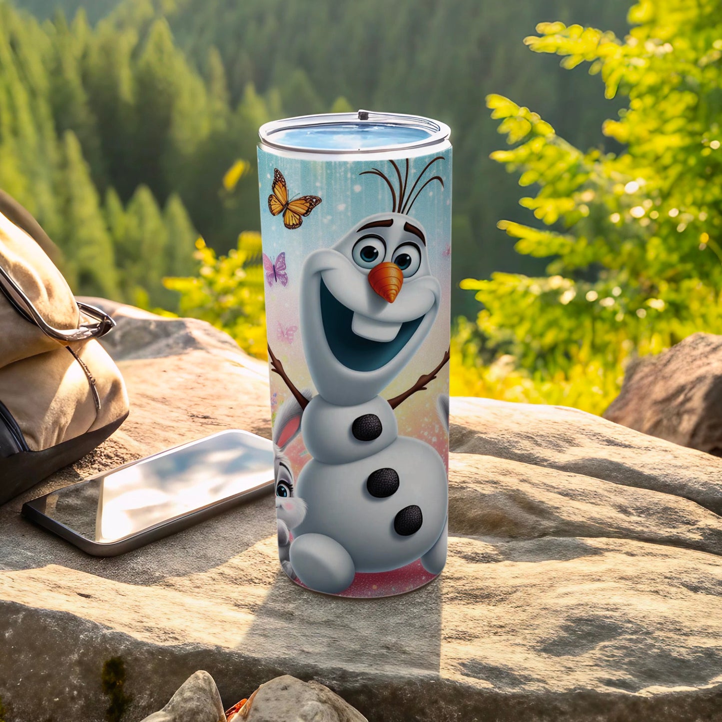 Olaf Butterflies Cheerful Snowman Cartoon Tumbler product type