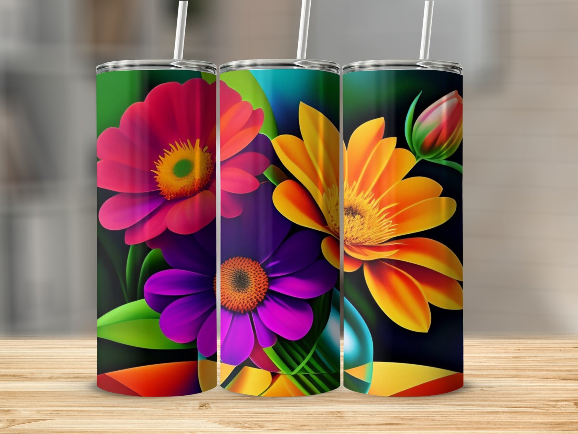 Vibrant Floral Print Tumbler Featuring Colorful Blooms
