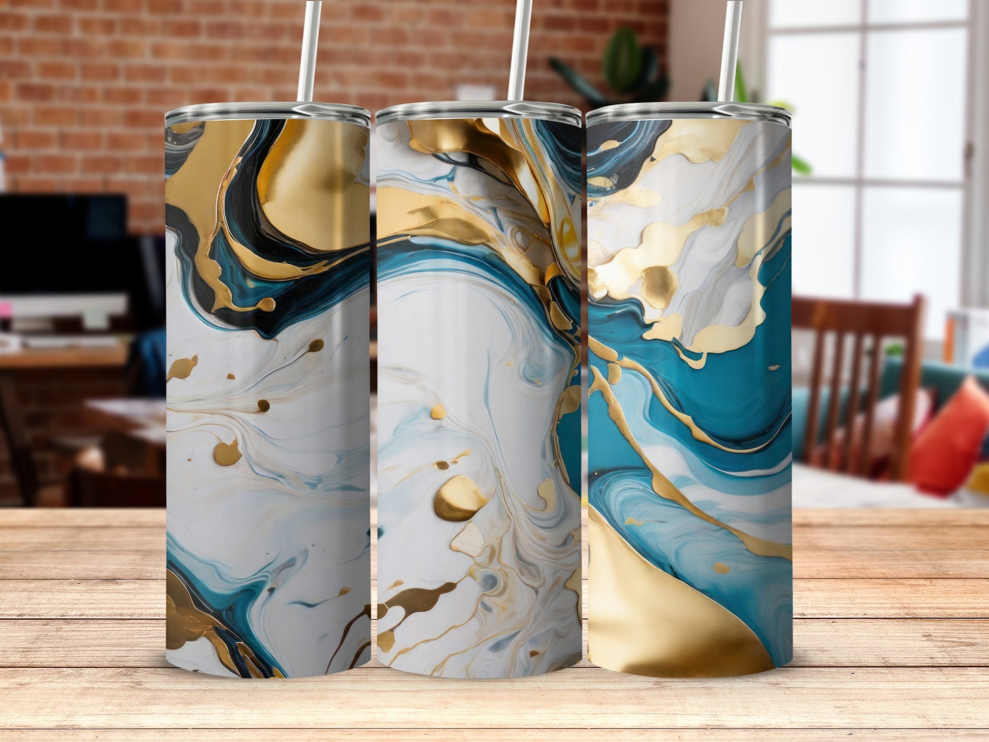 Abstract Gold Teal White Marble Swirl Tumbler product type