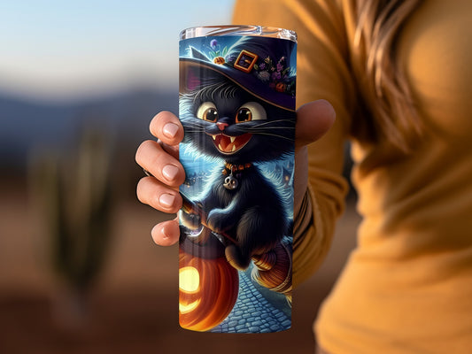 Halloween Cat with Witch Hat Insulated Tumbler
