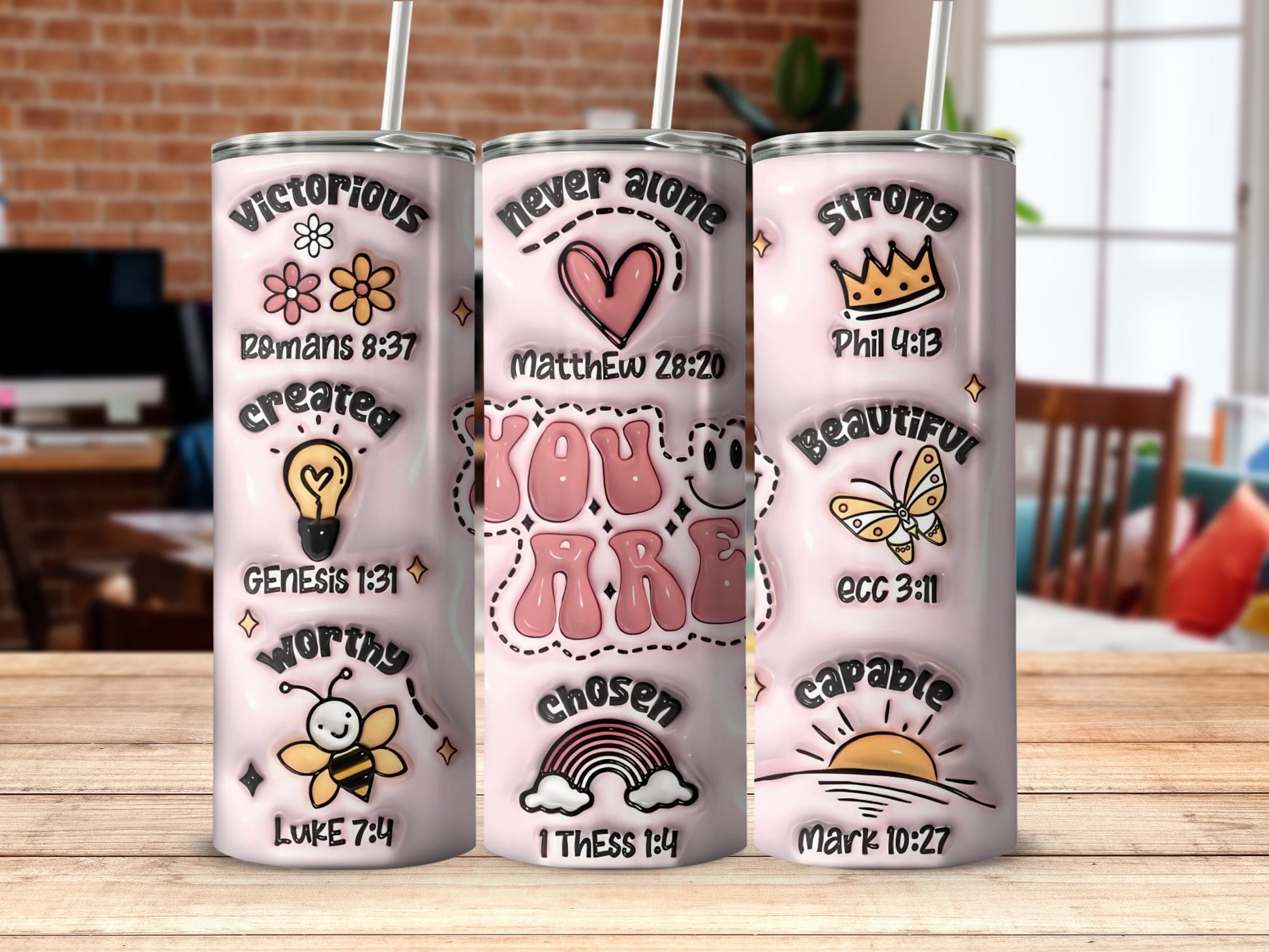 Inspirational Bible Verse Tumbler with Cute Designs