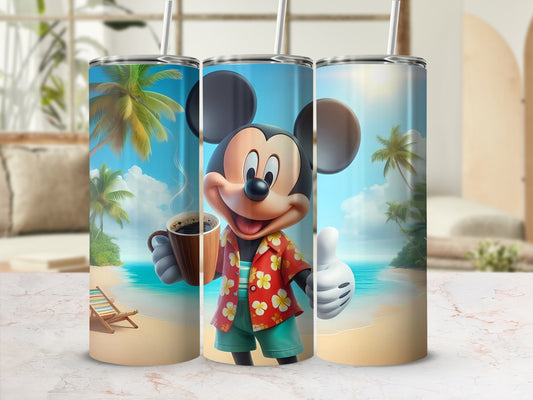Tropical Beach Scene Mickey Mouse Tumbler Travel Mug