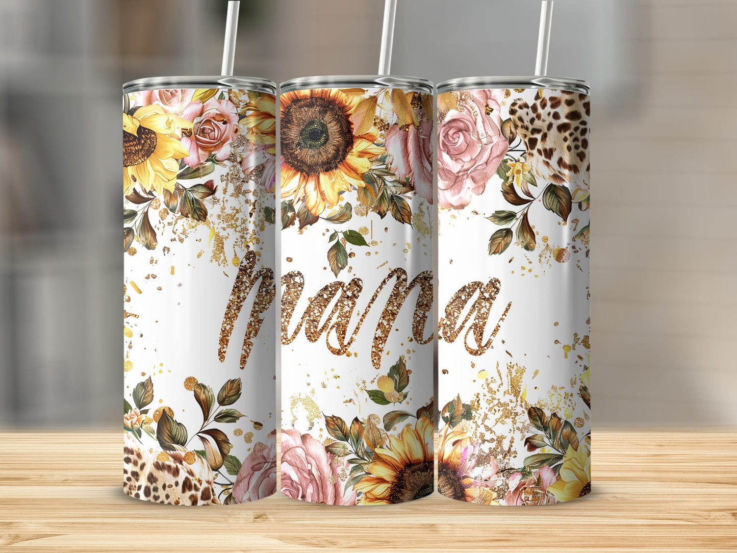 Mama Floral Leopard Sunflower Design Tumbler Cup