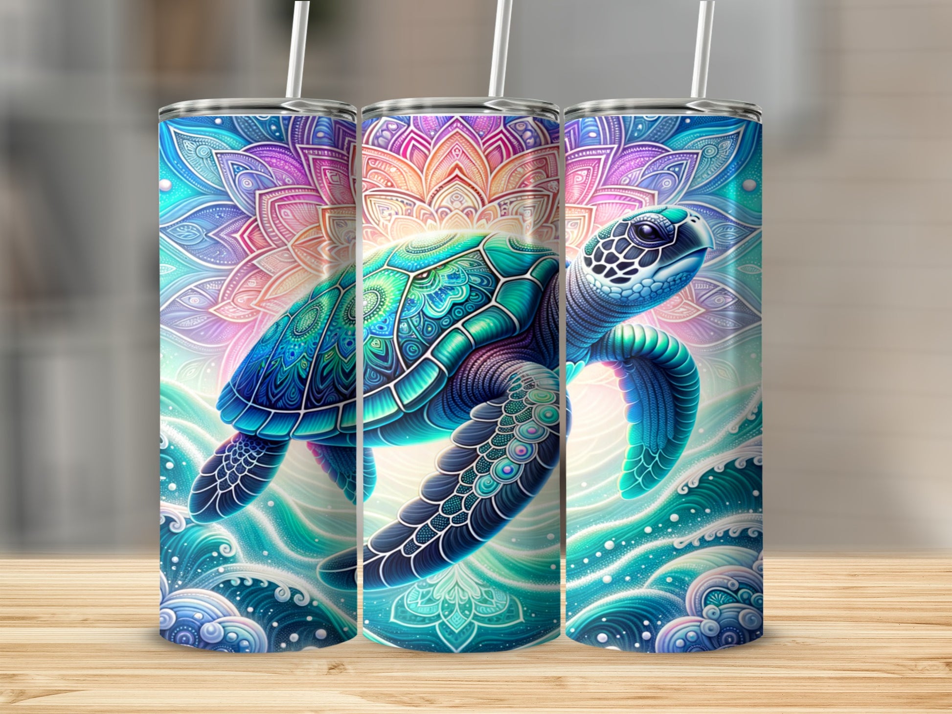 Vibrant Sea Turtle Mandala Ocean Waves Tumbler product type