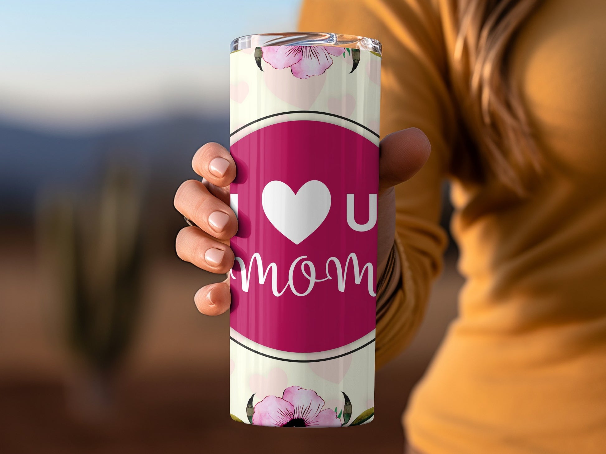 I Love You Mom Floral Design Tumbler Cup Gift