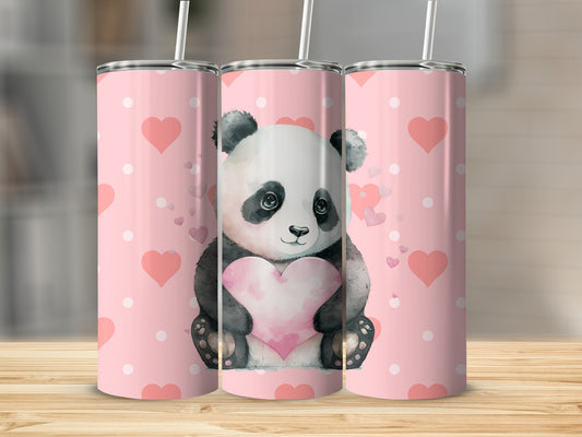 Pink Background Tumbler with Adorable Panda Design