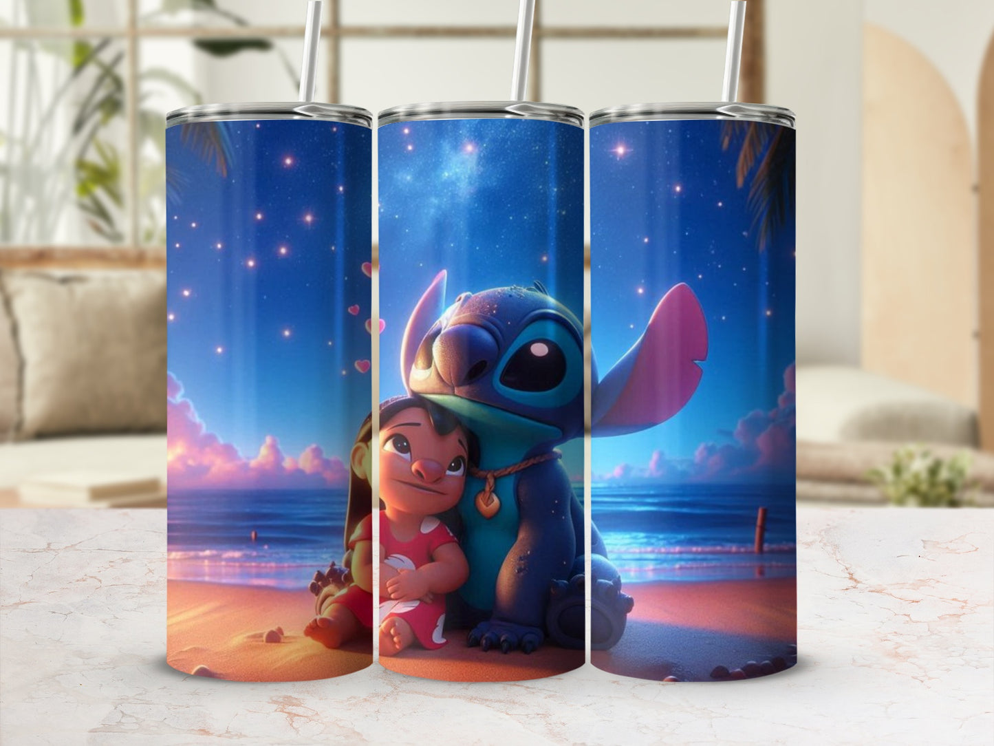 Cute Cartoon Beach Scene Stainless Steel Tumbler