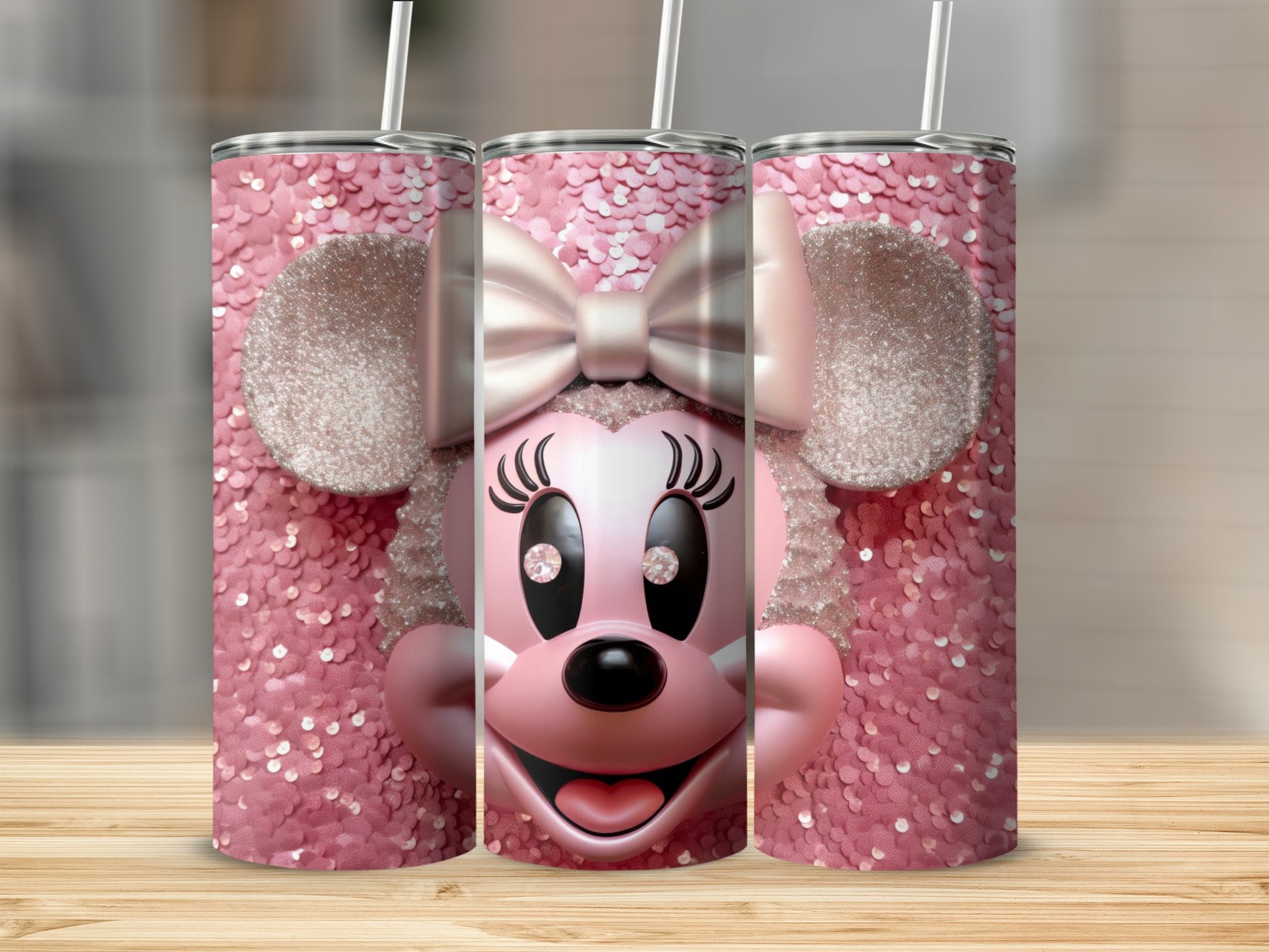 Pink Sparkly Character Design Tumbler Cup
