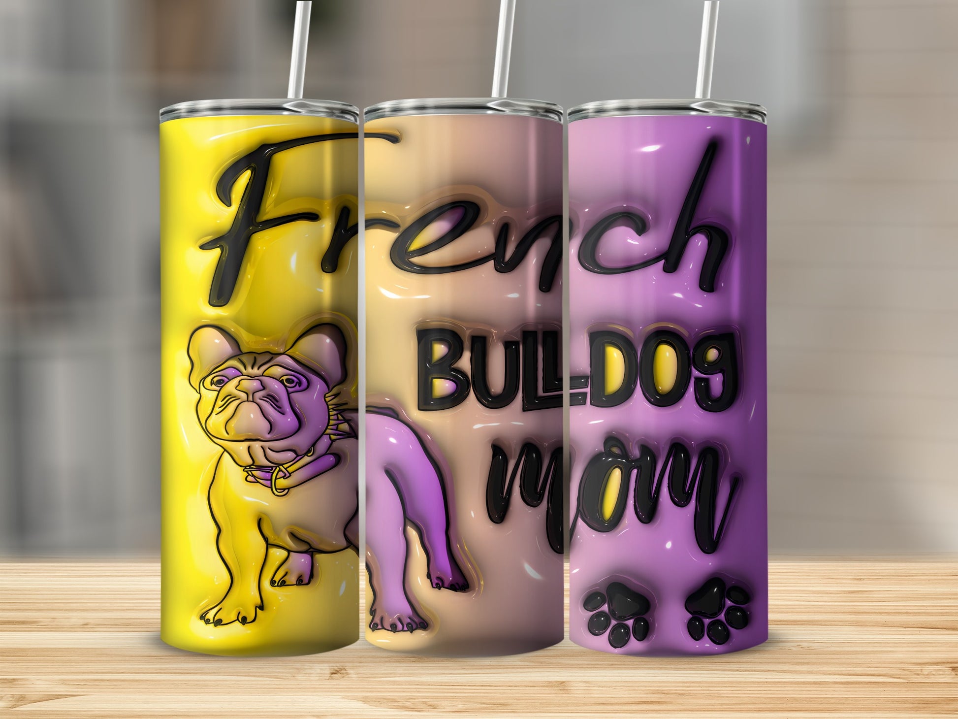 French Bulldog Mom Paw Prints Tumbler Colorful product type