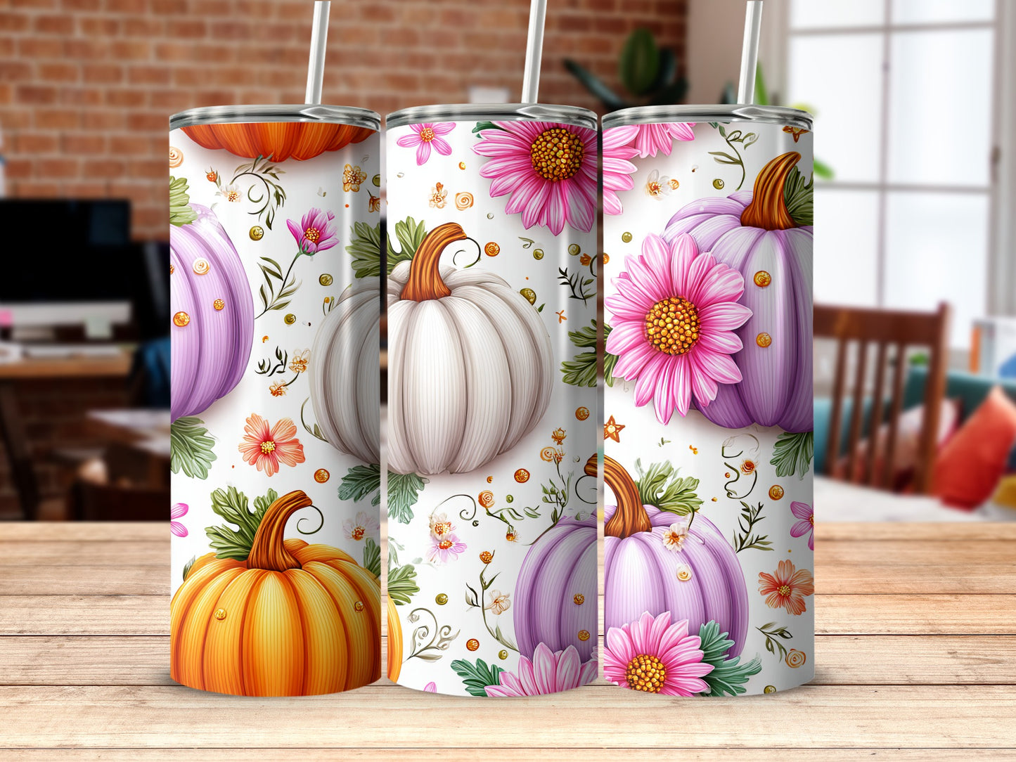 Pumpkin Floral Design Tumblers for Autumn Delight