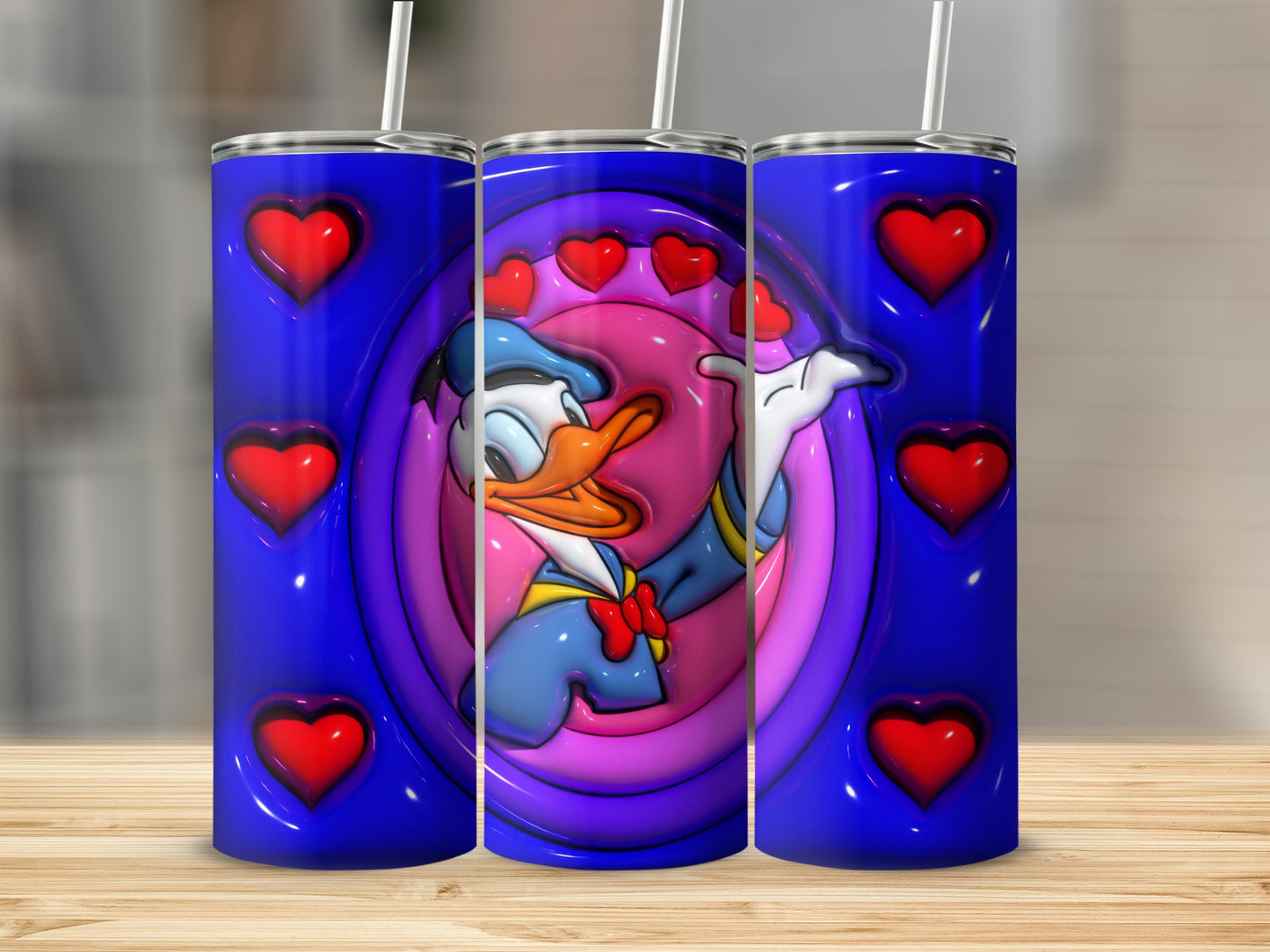 Fun and Colorful Cartoon Image Tumbler with Hearts