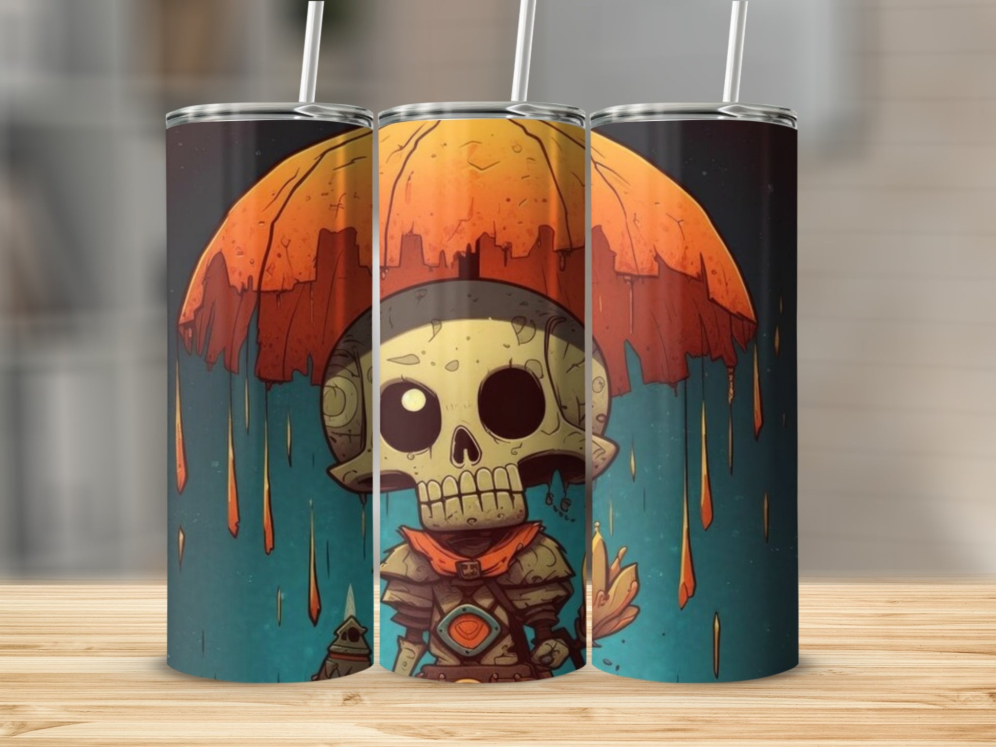 Skeleton Warrior Under Umbrella Tumbler
