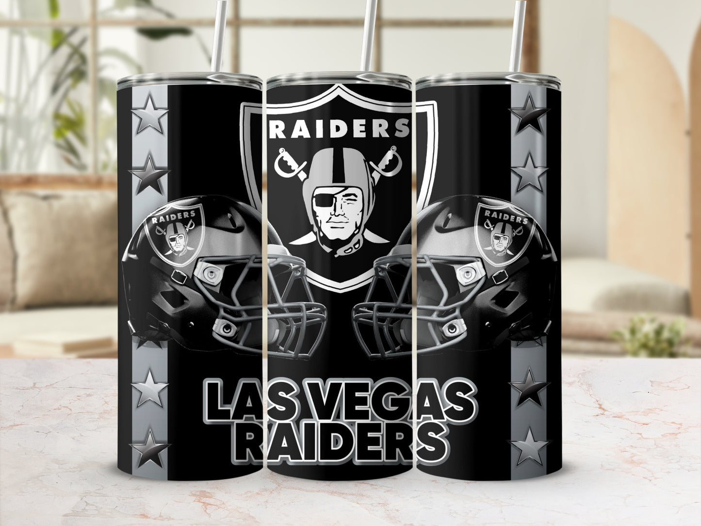 Las Vegas Raiders Helmets and Shield Design Tumblers