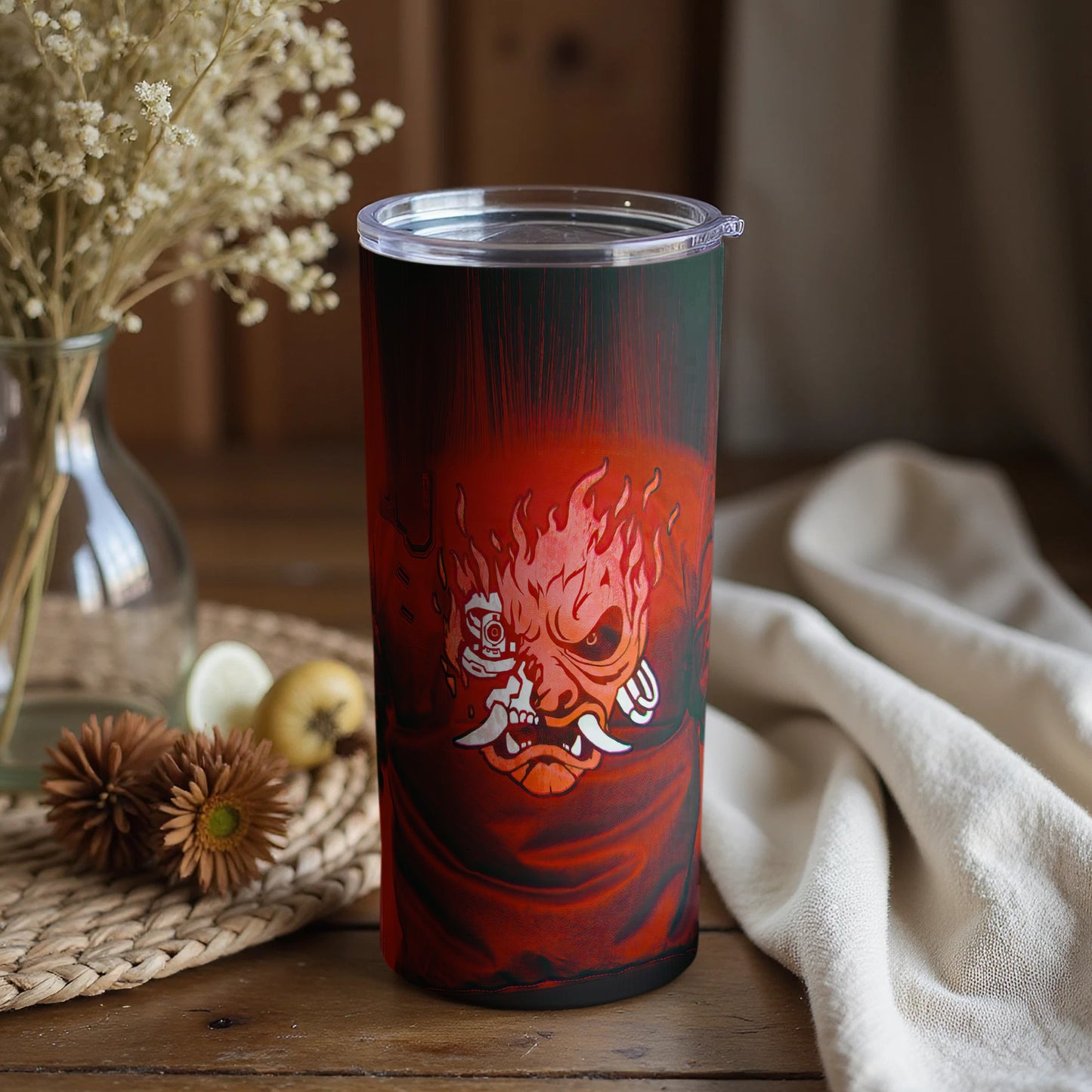 Colorful Fire and Skeleton Art Design Tumbler