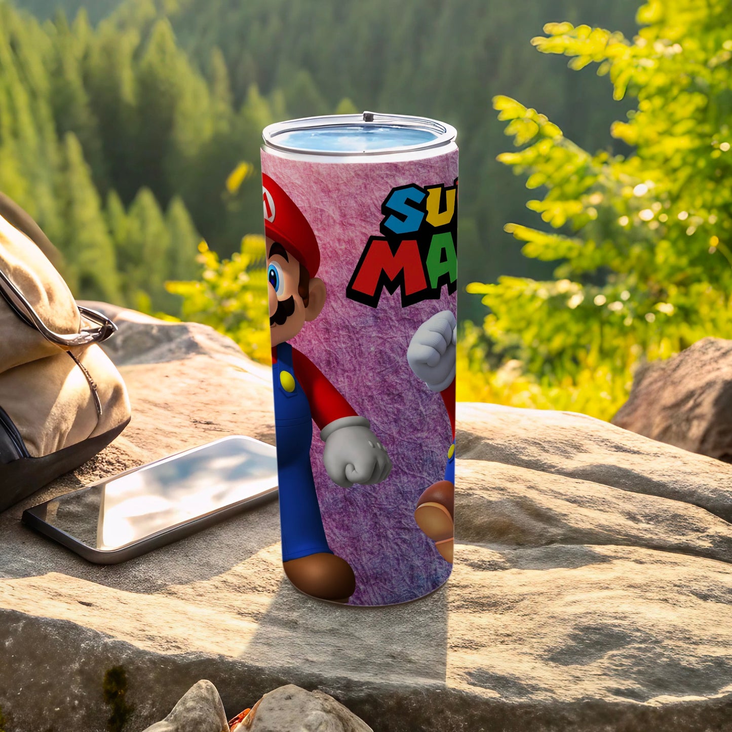 Super Mario Themed Tumbler with Colorful Print