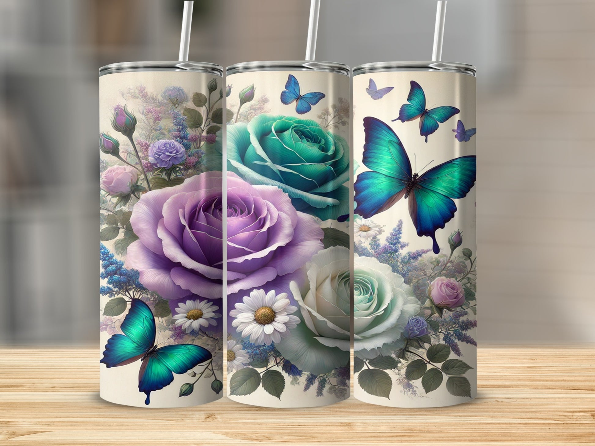 Elegant Floral Butterfly Print Design Tumbler Cup