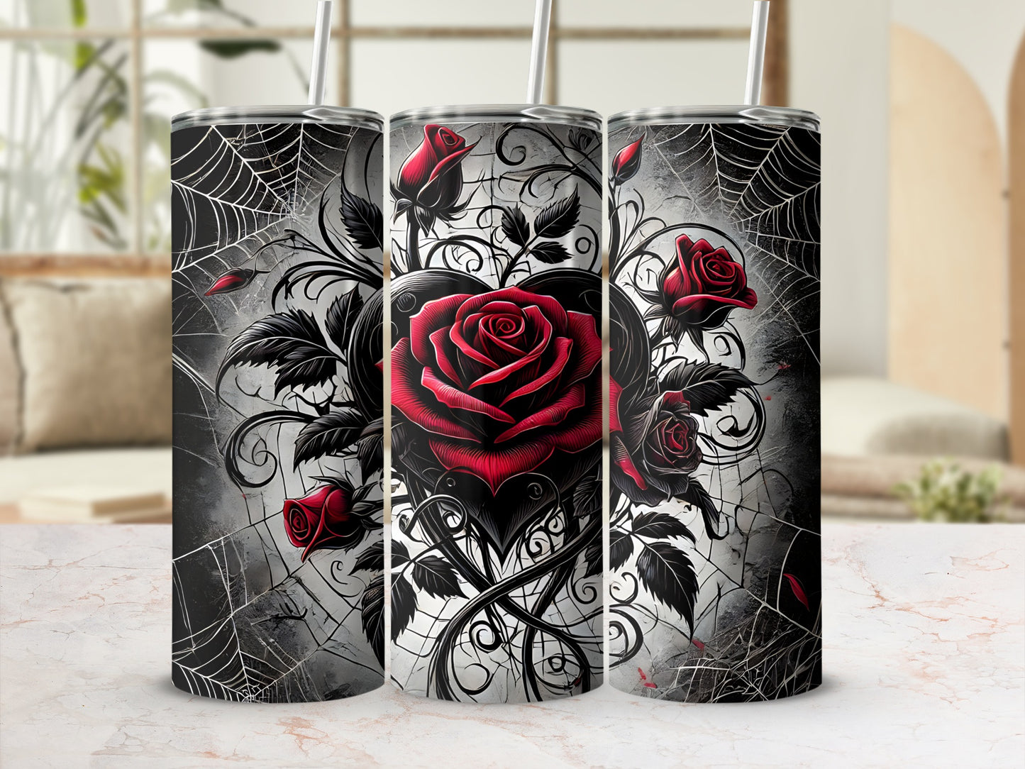Gothic Spiderweb Red Rose Heart Design Tumbler product type