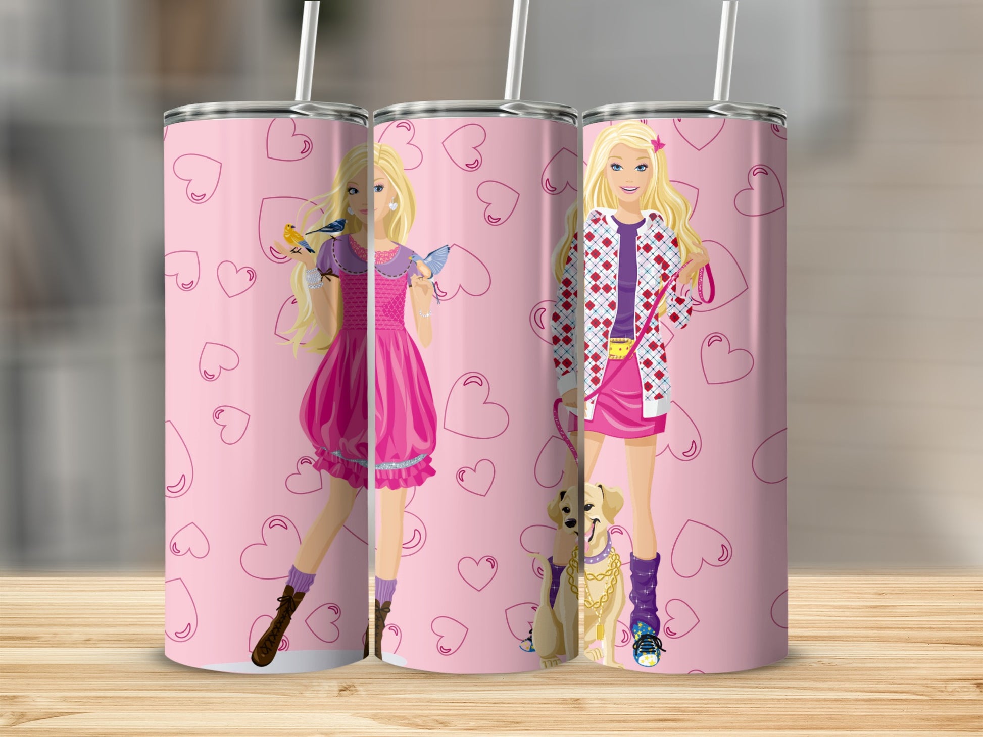 Pink Hearts Tumbler with Fashion Doll Design