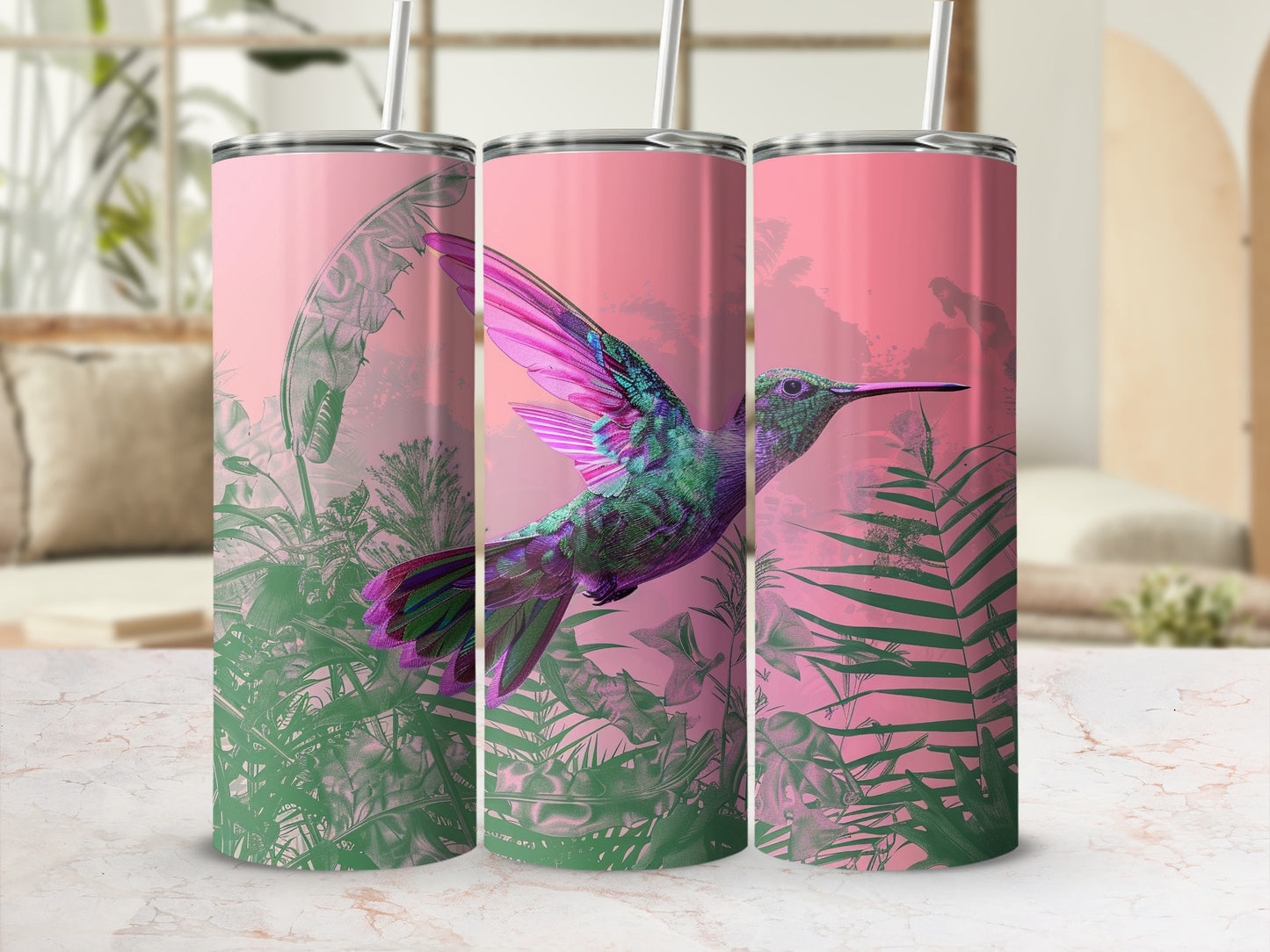 Pink Sky Hummingbird Tropical Foliage Tumbler product type
Tumbler
Hummingbird
Tropical
Leaves
Pink
Green
Bird
Nature
Vibrant
Exotic
Drinkware
Insulated
Travelmug
Garden
Botanical
Summer
Wildlife
Artdesign
Foliage
Outdoors