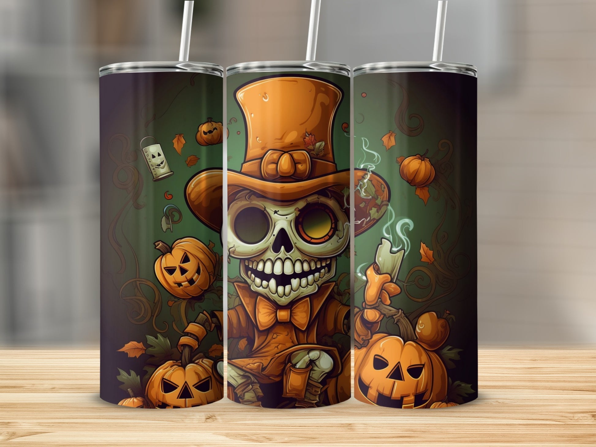 Creepy Skull With Pumpkins Halloween Tumbler Product