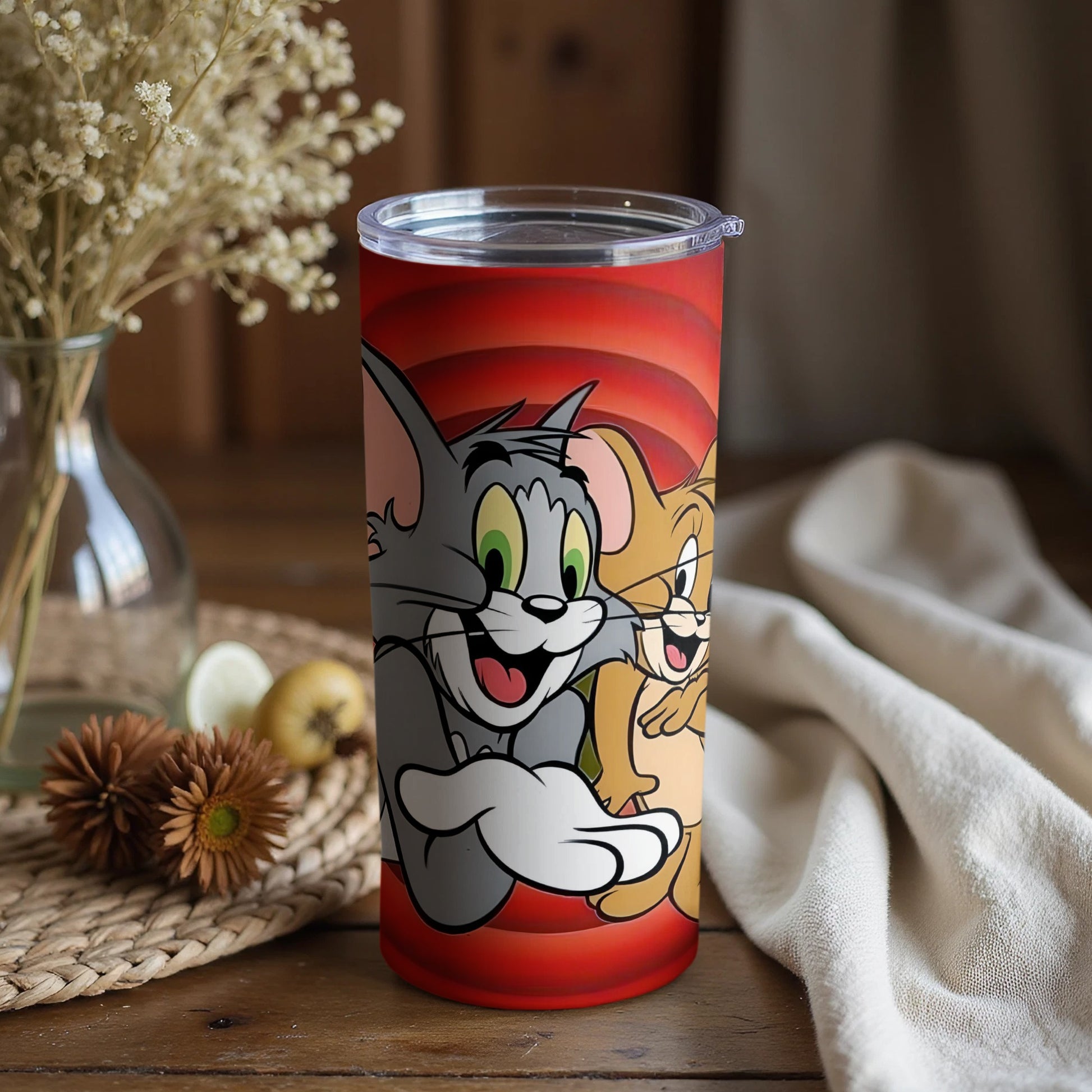 Funny Cartoon Cat and Mouse Double Wall Tumbler