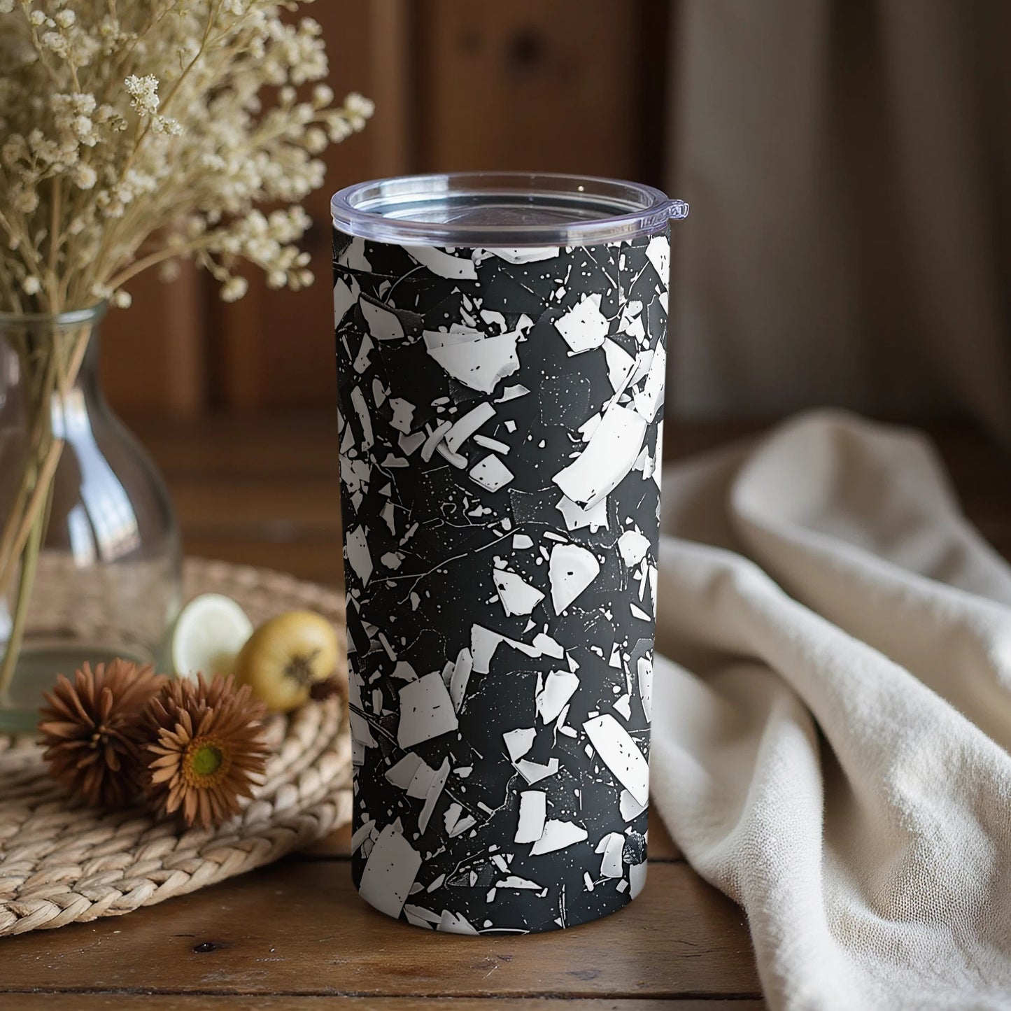 Abstract Black and White Pattern Thermal Tumbler