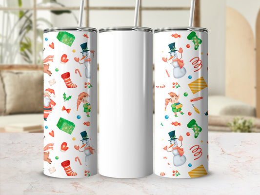 Festive Christmas Pattern with Santa and Snowman Tumbler