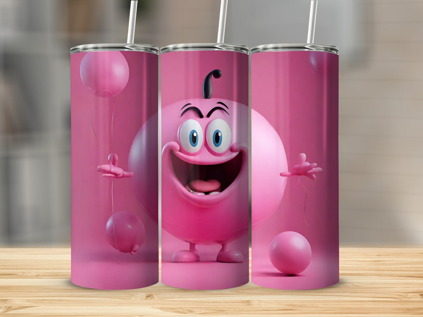 Pink Cartoon Character With Balloon Tumbler Product