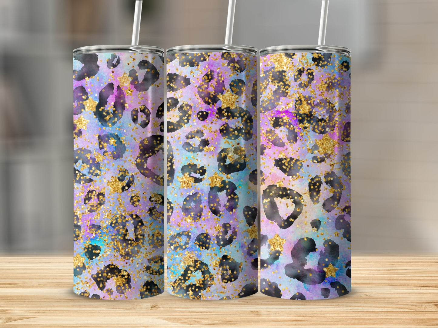 Colorful Abstract Glitter Leopard Print Tumbler Cup