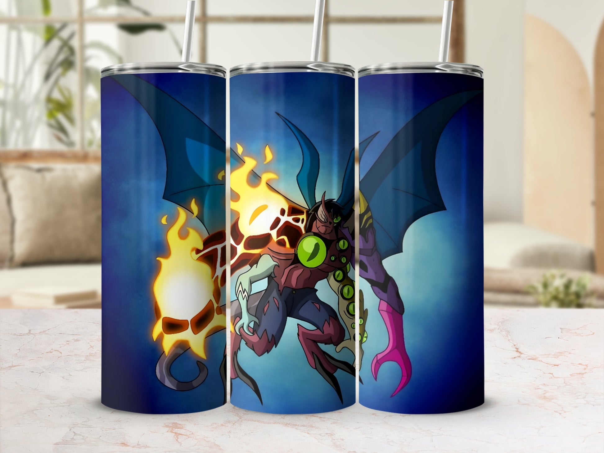 Dark Demon Illustration Tumbler with Colorful Background