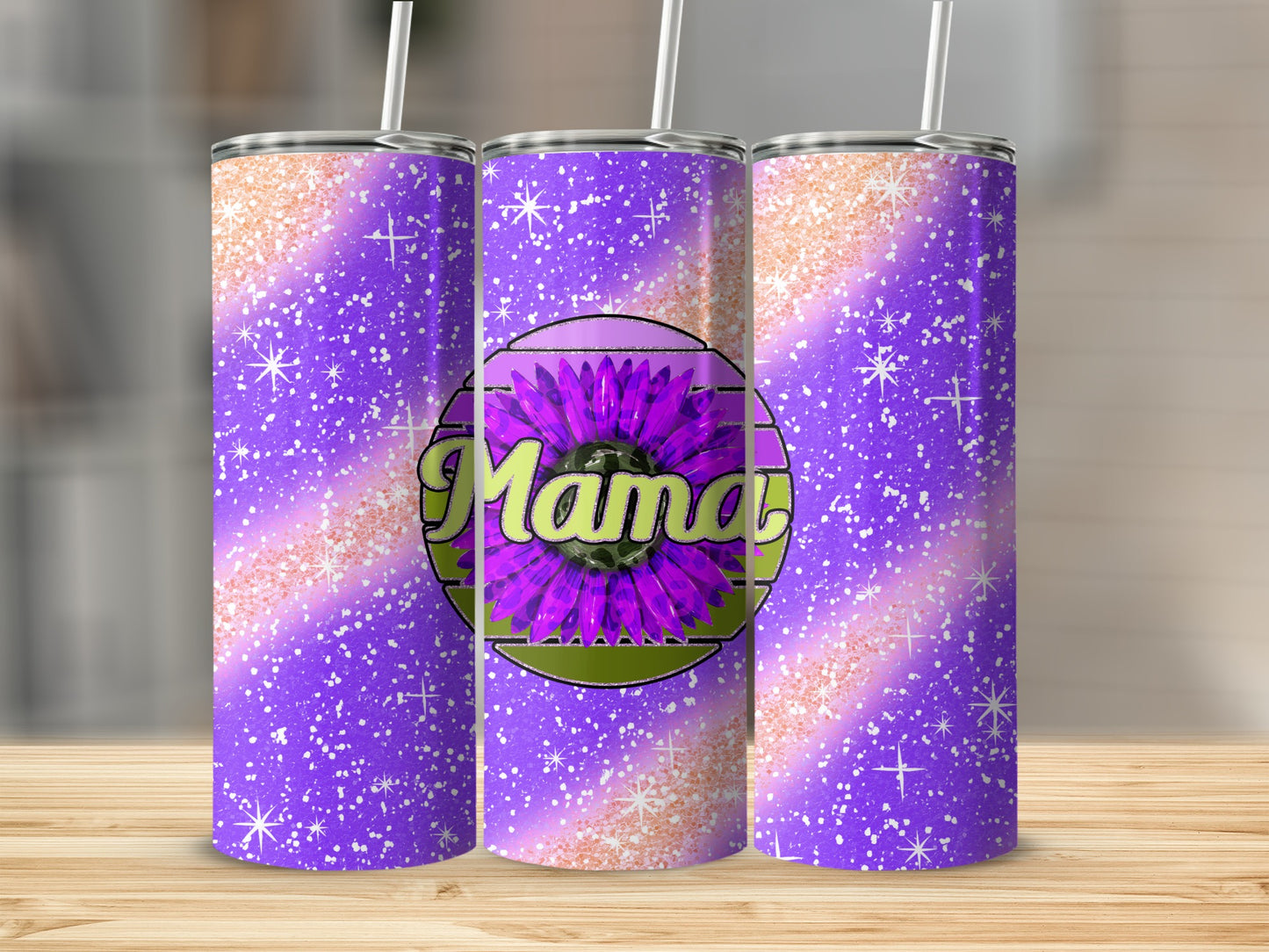 Sparkling Purple Mama Flower Design Tumbler