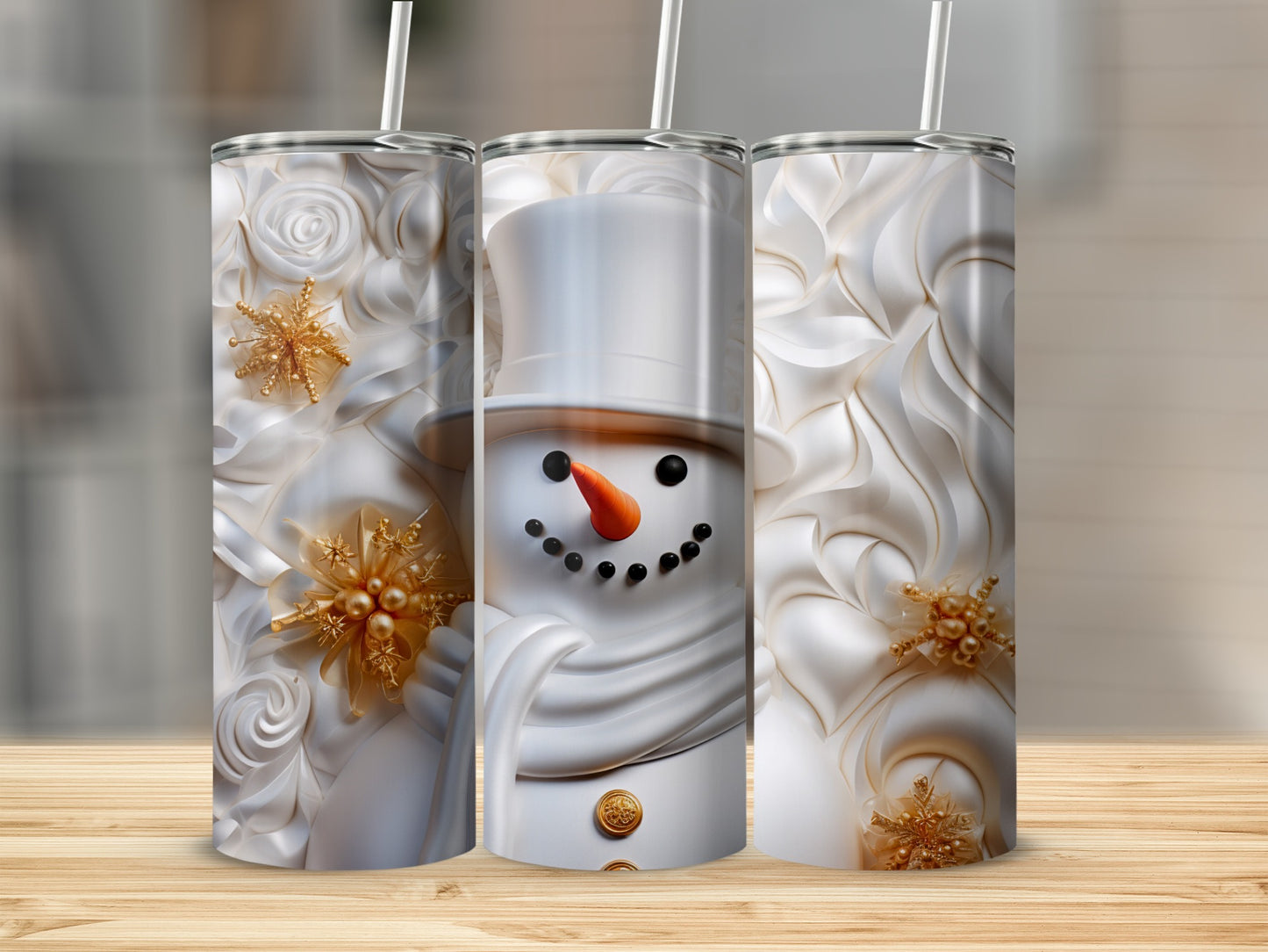 Snowman and Gold Snowflakes Pattern Tumbler