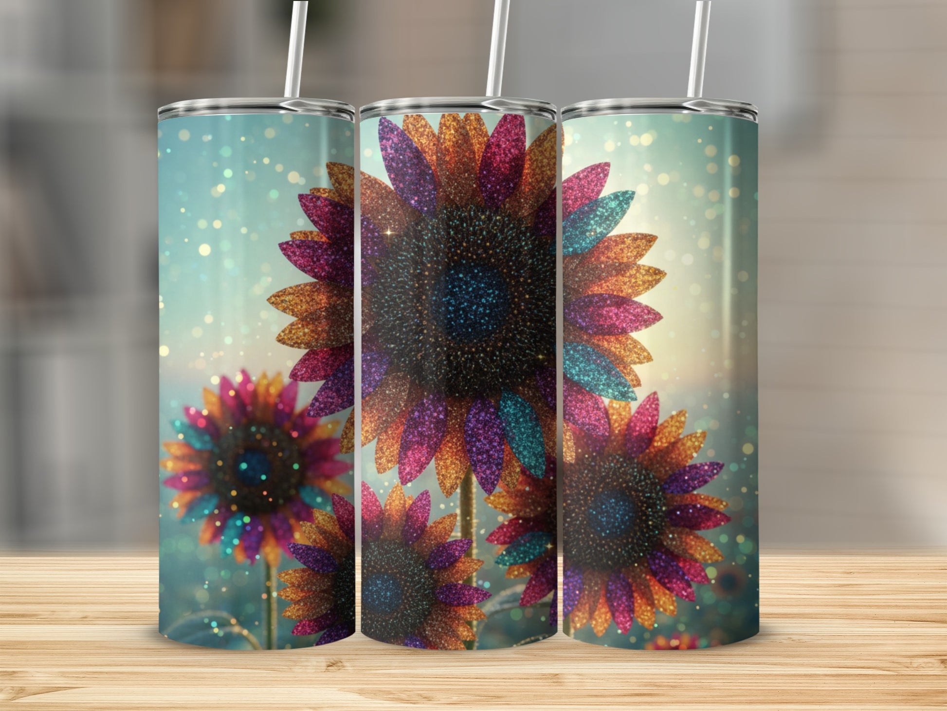 Glitter Sparkle Sunflower Design Tumbler Product