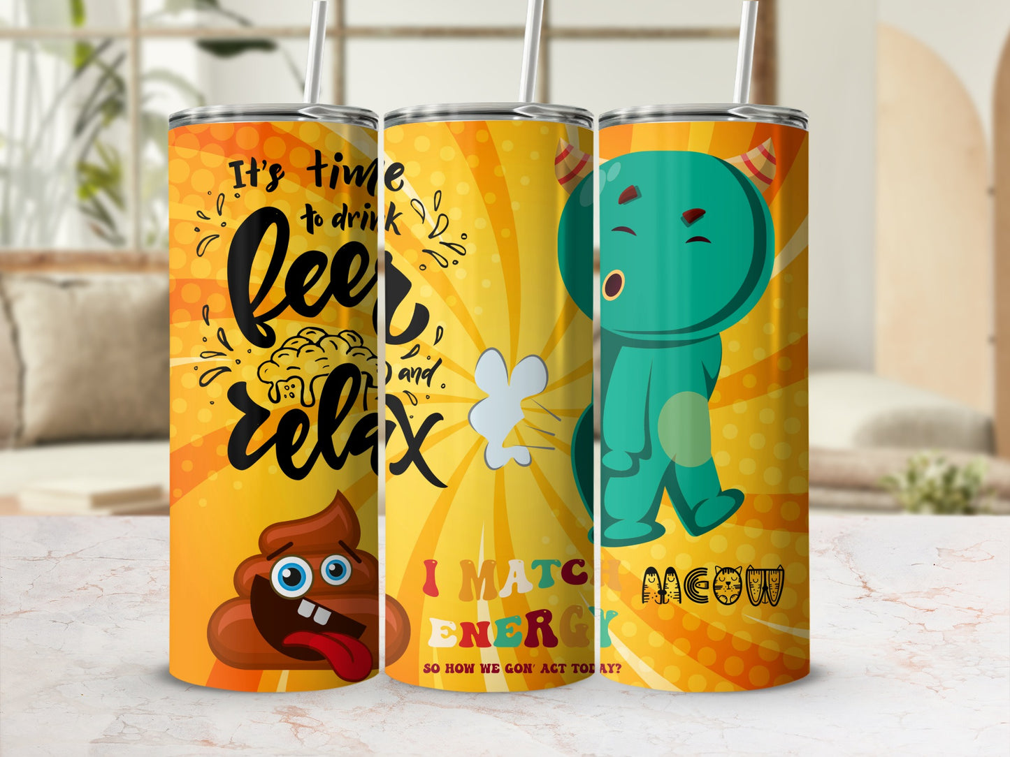 It's Time to Drink Beer and Relax  cup with straw