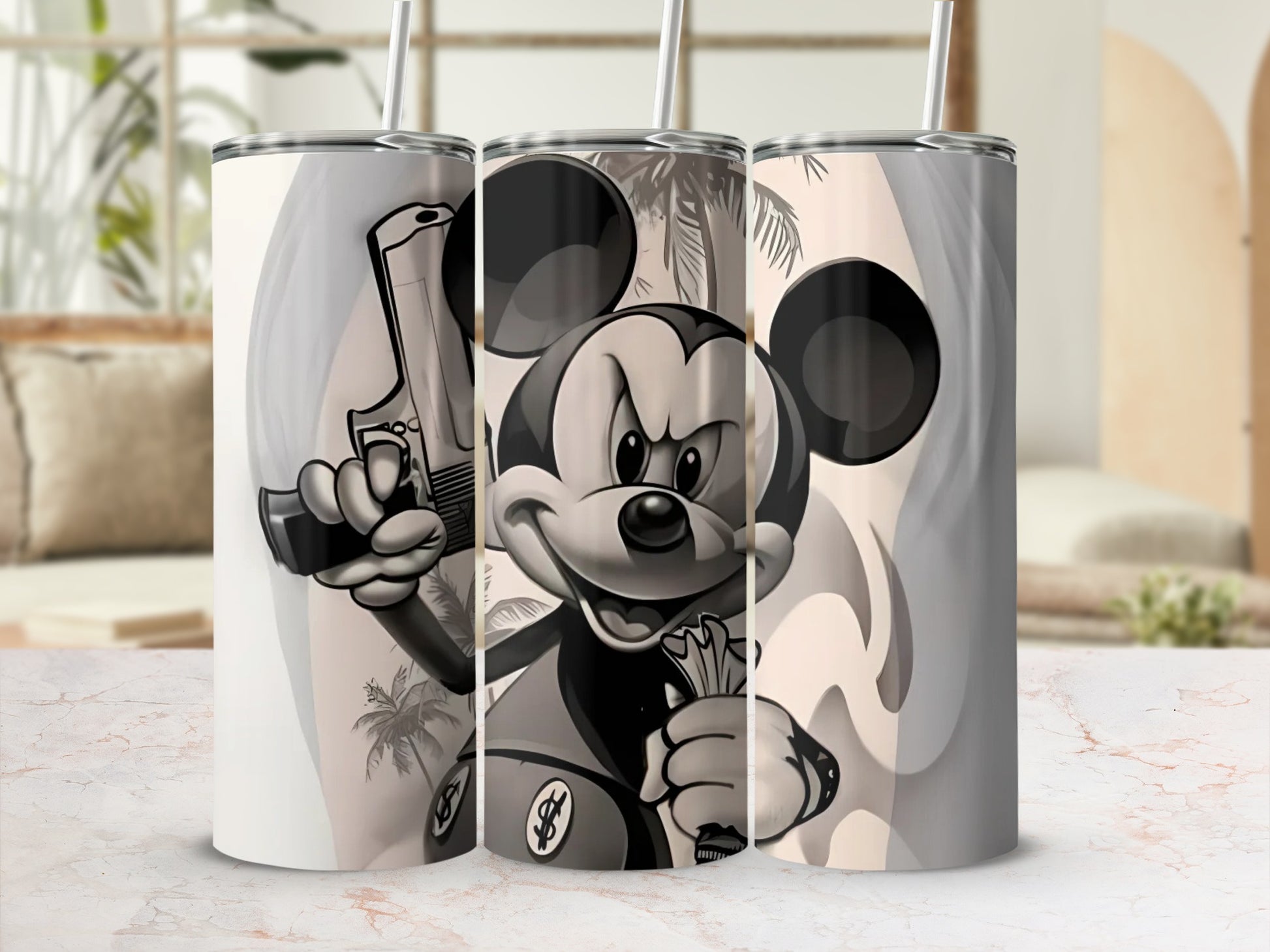 Cartoon Character with Gun Design Travel Mug