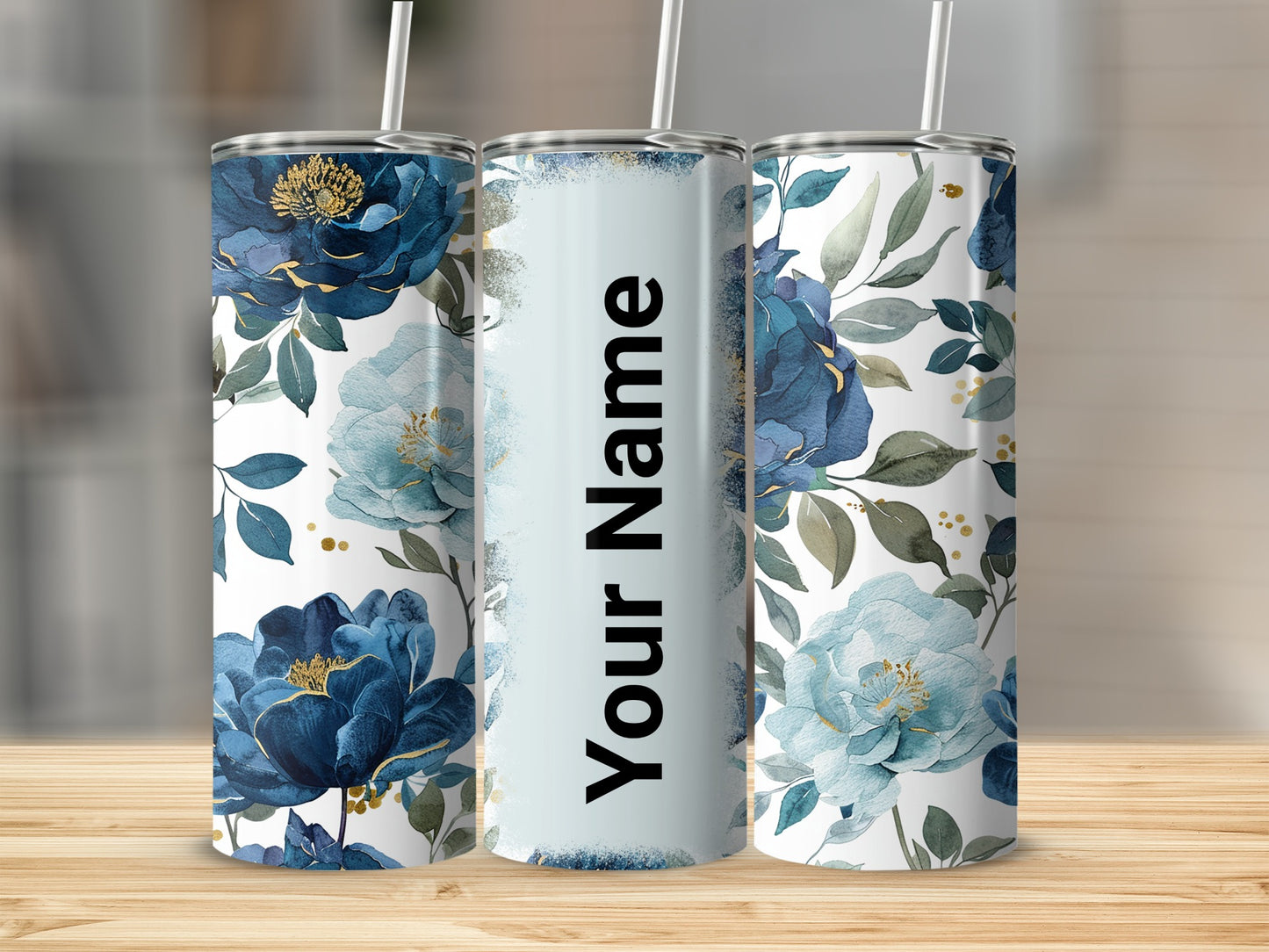 Personalized Floral Design Tumbler with Name Customization