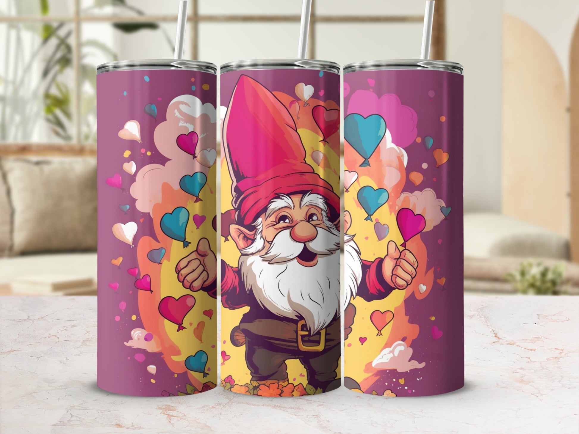 Cute Gnome Surrounded By Colorful Hearts Tumbler