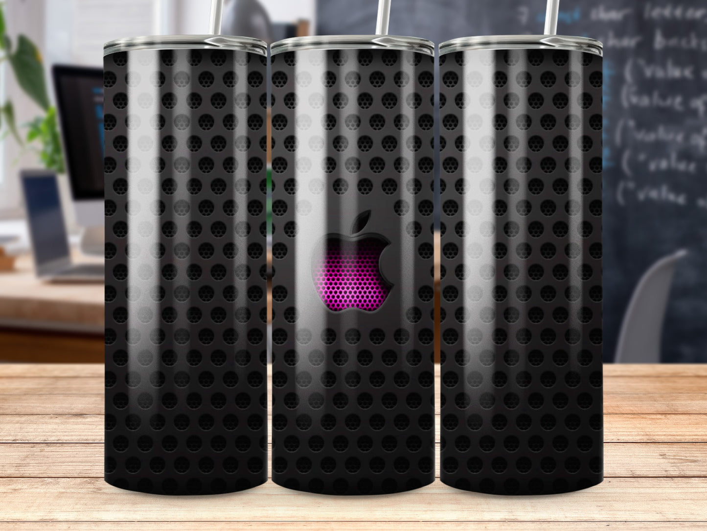 Dark Perforated Metal Pink Apple Logo Glowing Tumbler product type