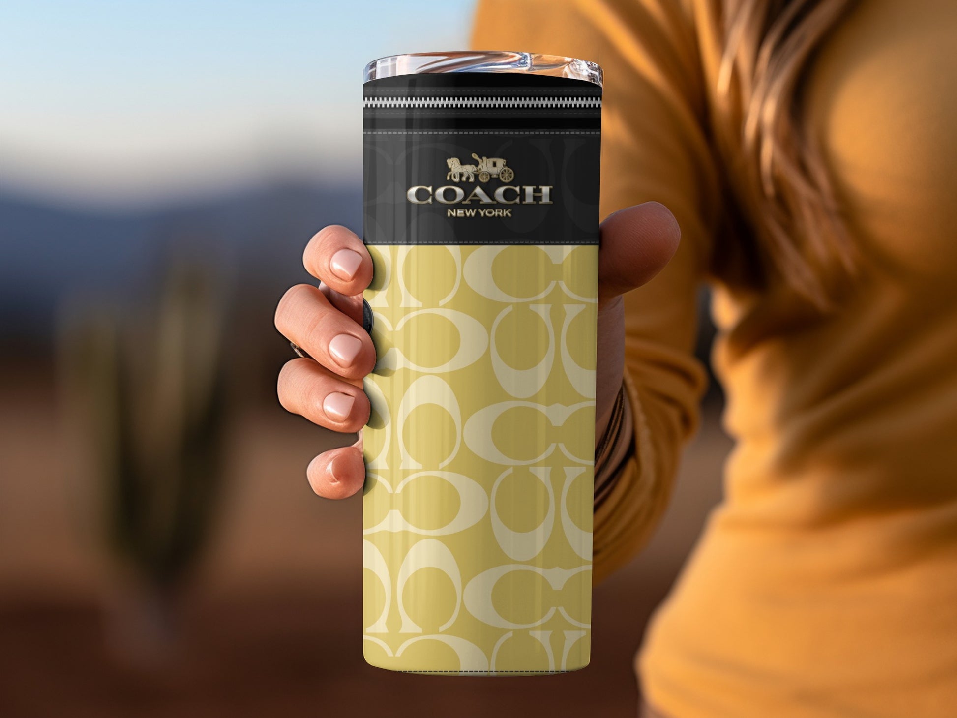 Stylish Yellow Coach New York Travel Tumbler Cup