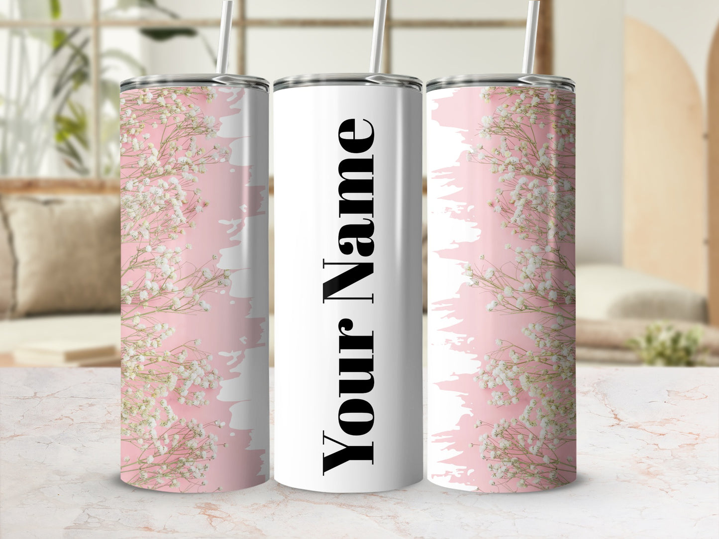 Personalized Pink Floral Design Insulated Tumbler