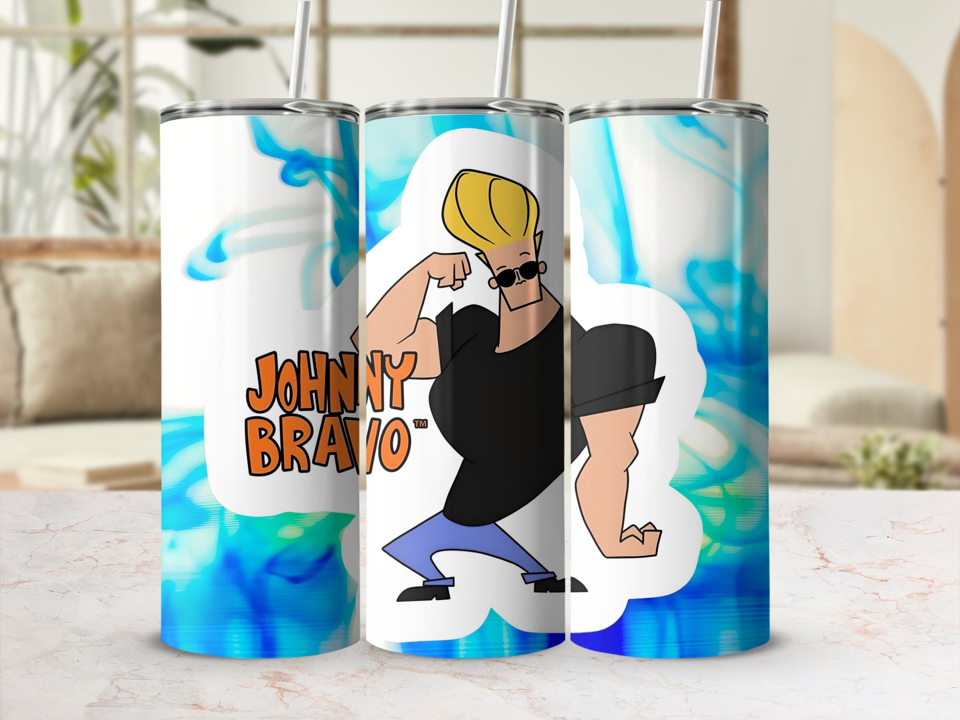 Johnny Bravo Cartoon Character Tumbler with Straw
