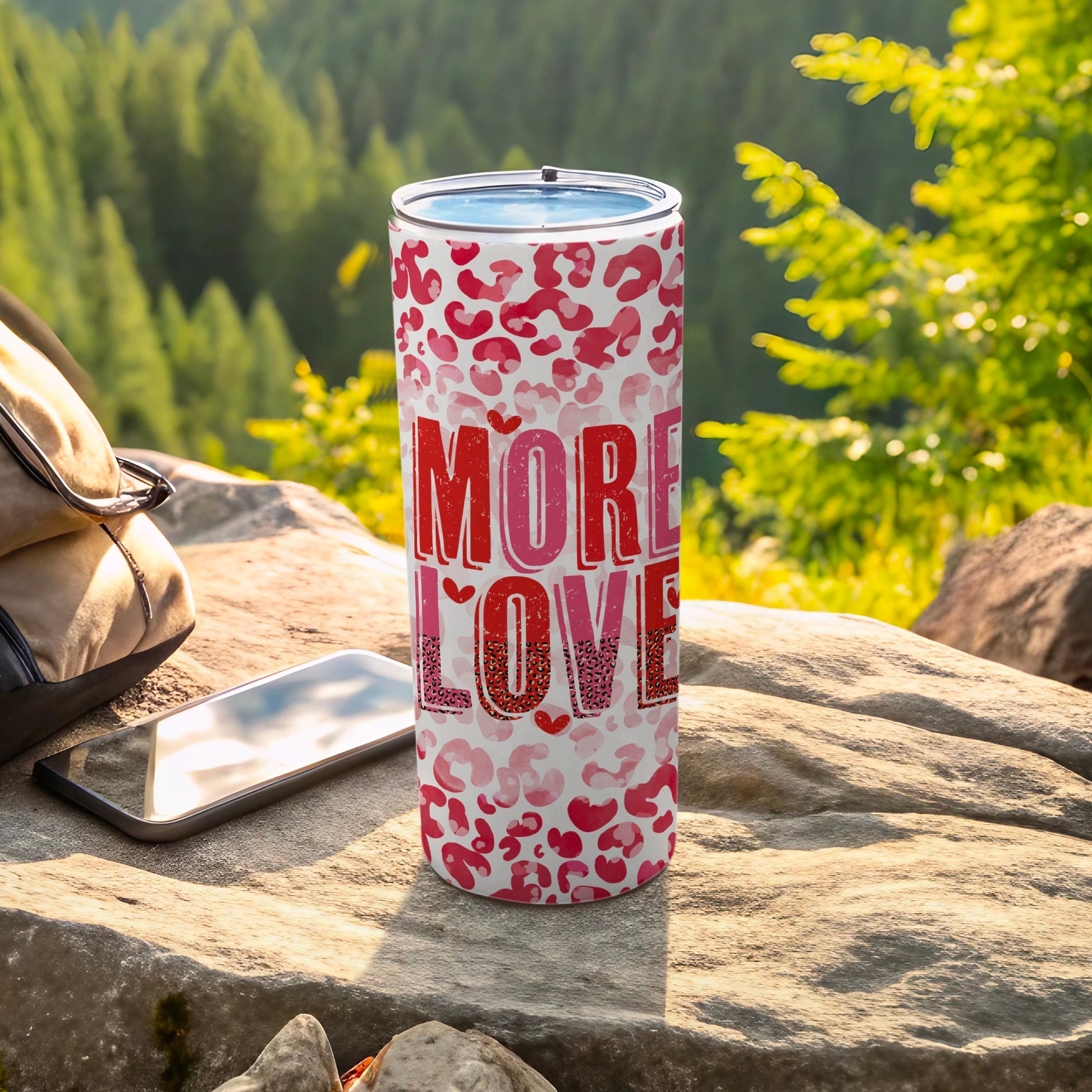 More Love Pink Leopard Print Travel Tumbler