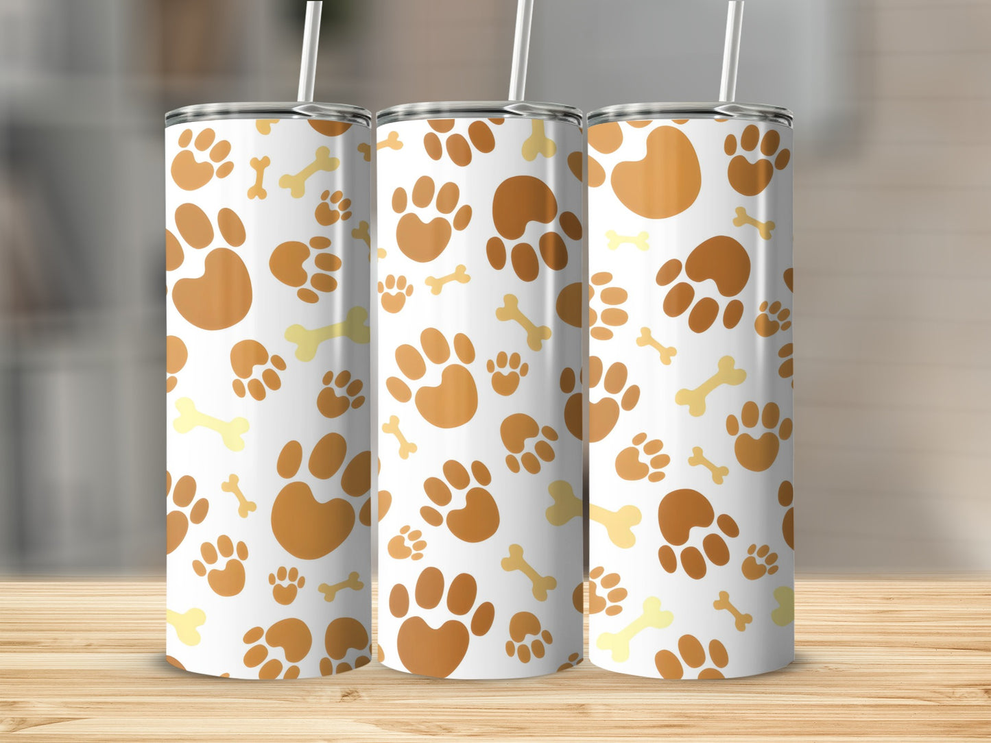 Paw Print and Bone Pattern Stainless Steel Tumbler