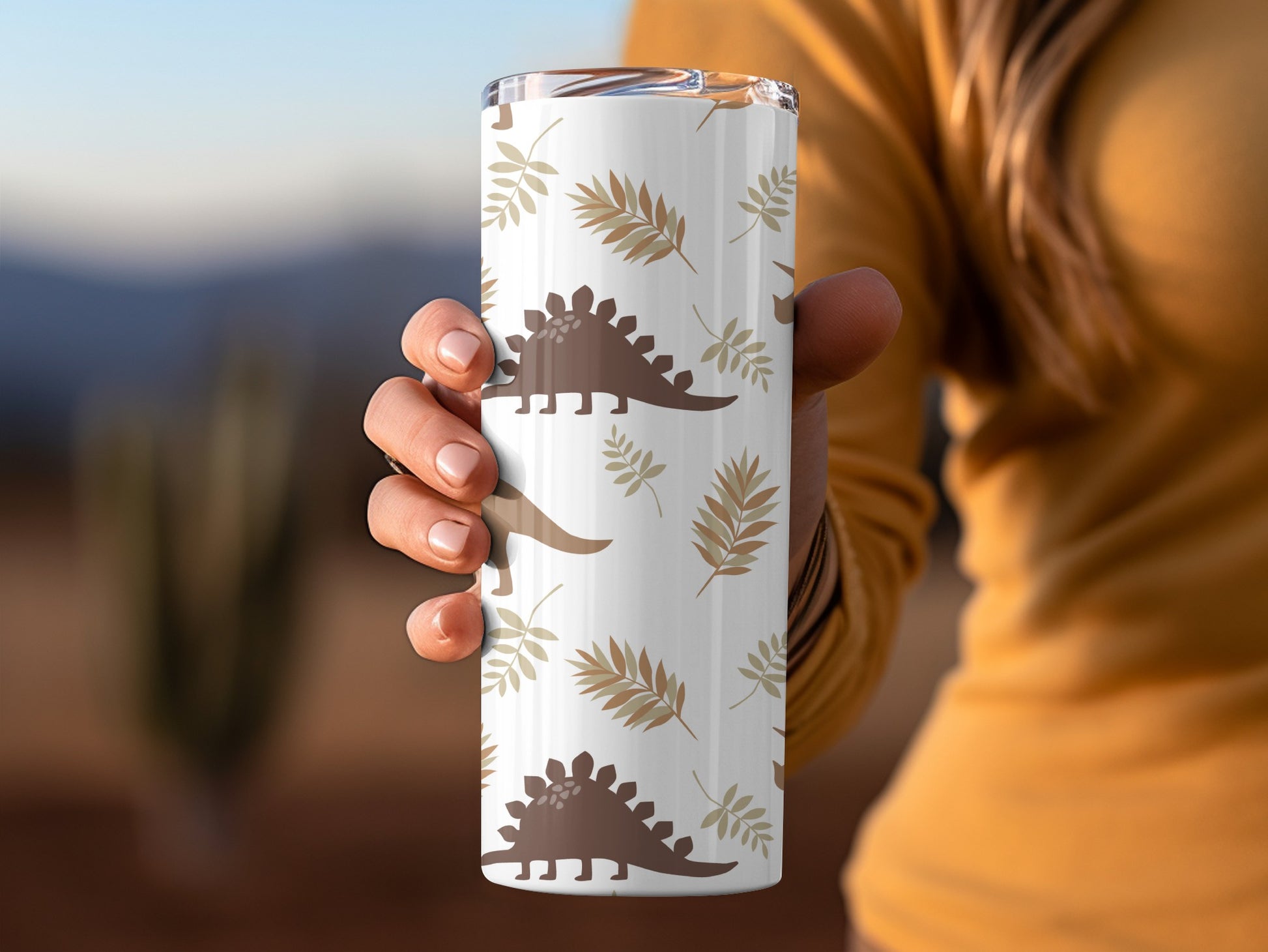Dinosaur and Leaves Patterned Travel Mug