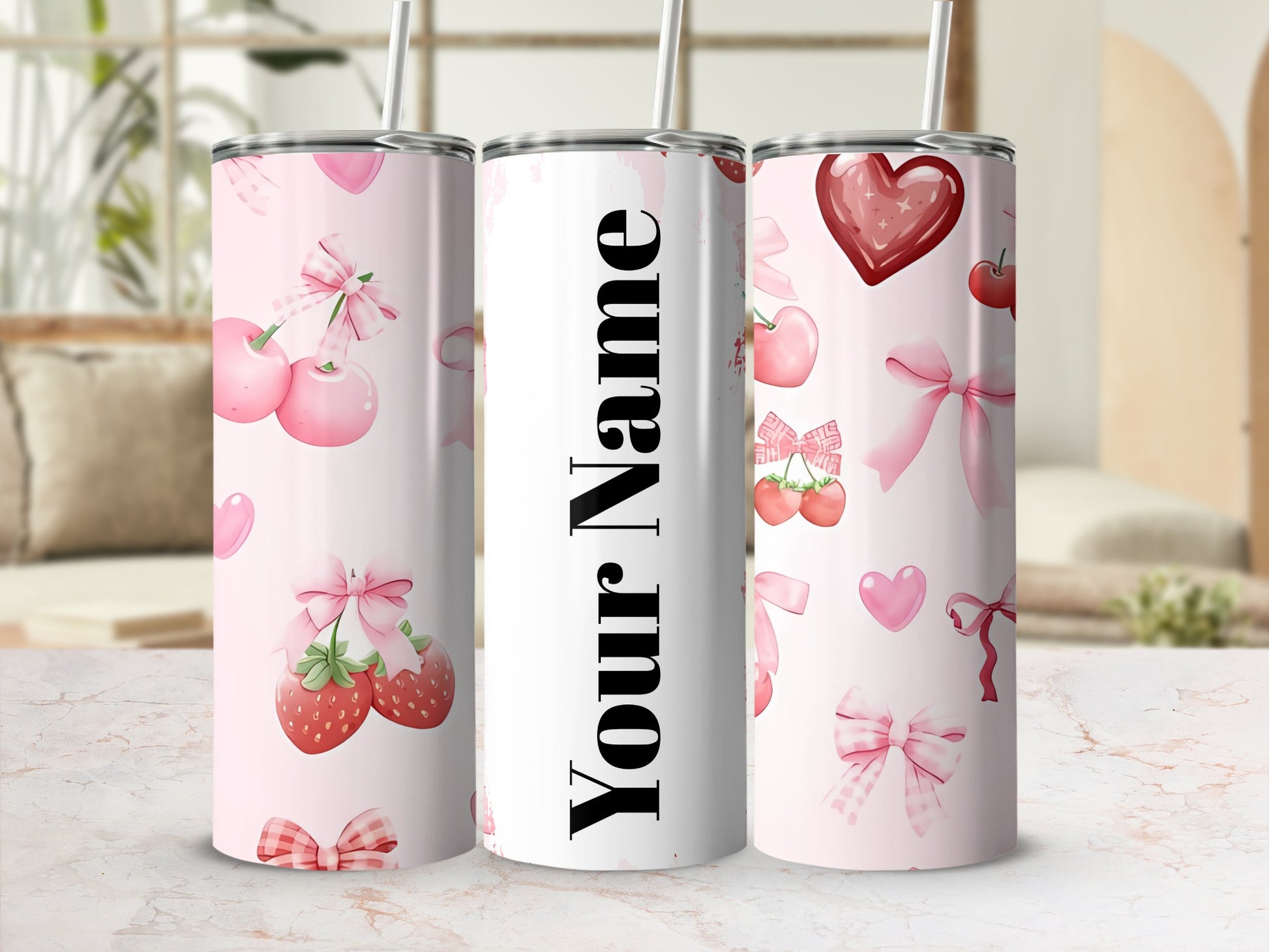 Custom Pink Theme Personalized Drink Tumbler