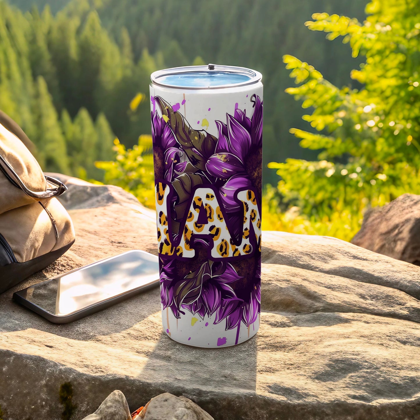 Vibrant Purple Floral Design Stainless Steel Tumbler