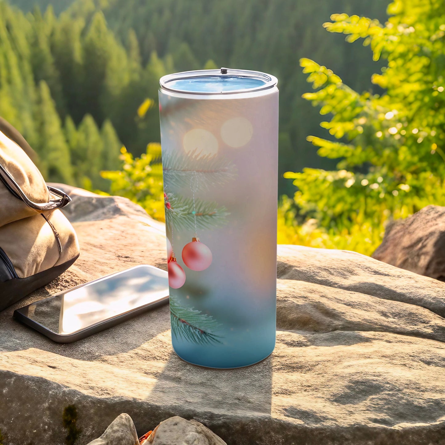 Holiday Themed Tumbler with Pink Ornaments Design